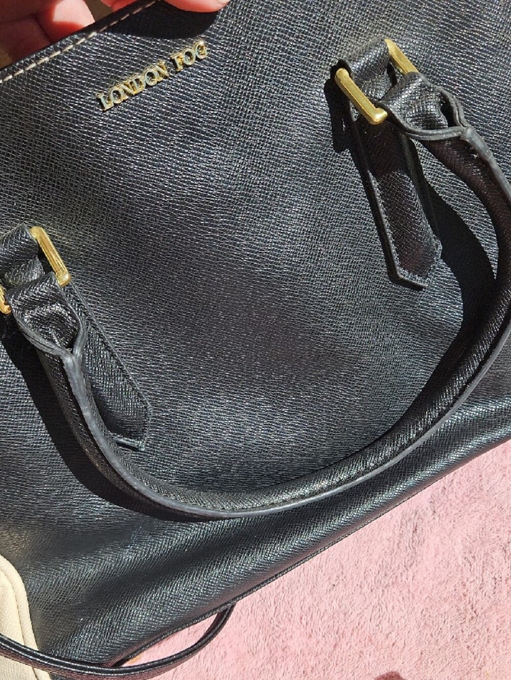 London Fog Black and Cream Structured Tote - Picture 7 of 11